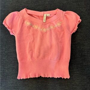 Janie and Jack Pink Short Sleeve Embroidered Knit Top